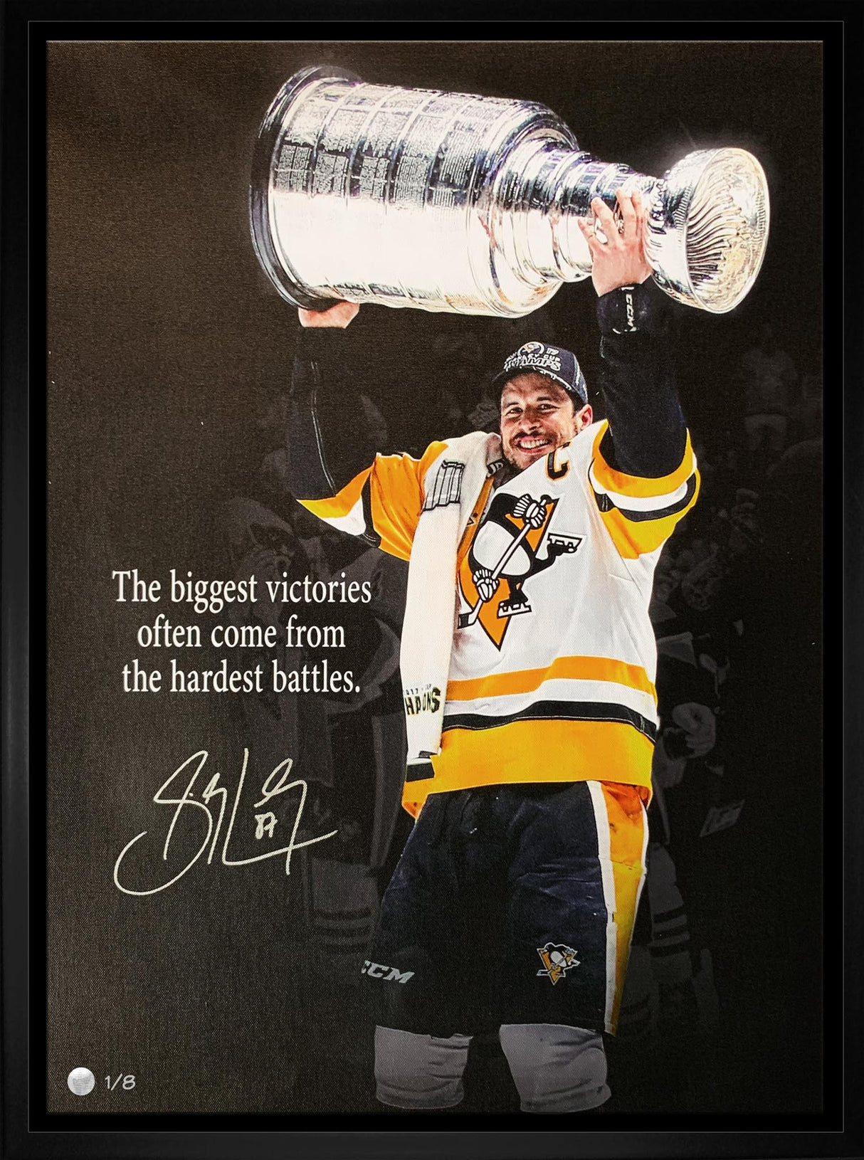 Sidney Crosby Signed 20x29 Canvas Framed Pittsburgh Penguins Cup Raising Quote Edition (Limited Edition of 8)