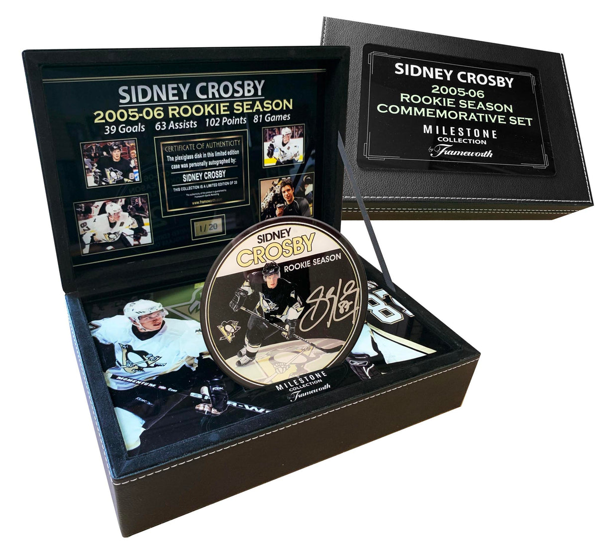 Sidney Crosby Signed Plexiglass Disk in Deluxe Case 2005-06 Rookie Season Commemorative Set (Limited Edition of 20)