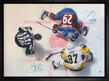 Sidney Crosby and Nathan MacKinnon Dual-Signed Framed 20x29 Penguins vs Avalanche Face-Off Canvas