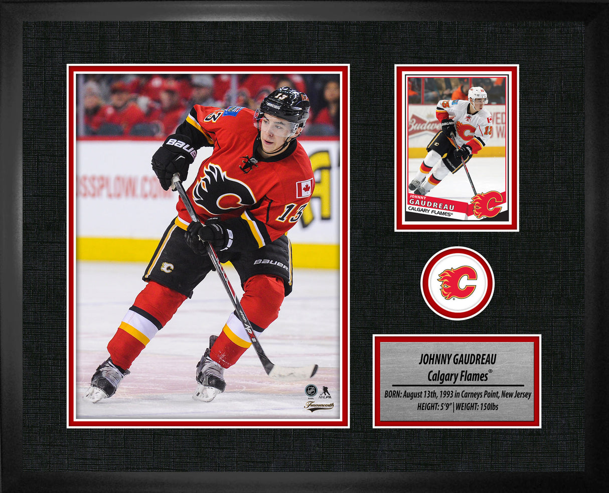 Johnny Gaudreau PhotoCard Frame Flames, 15x 13, Black