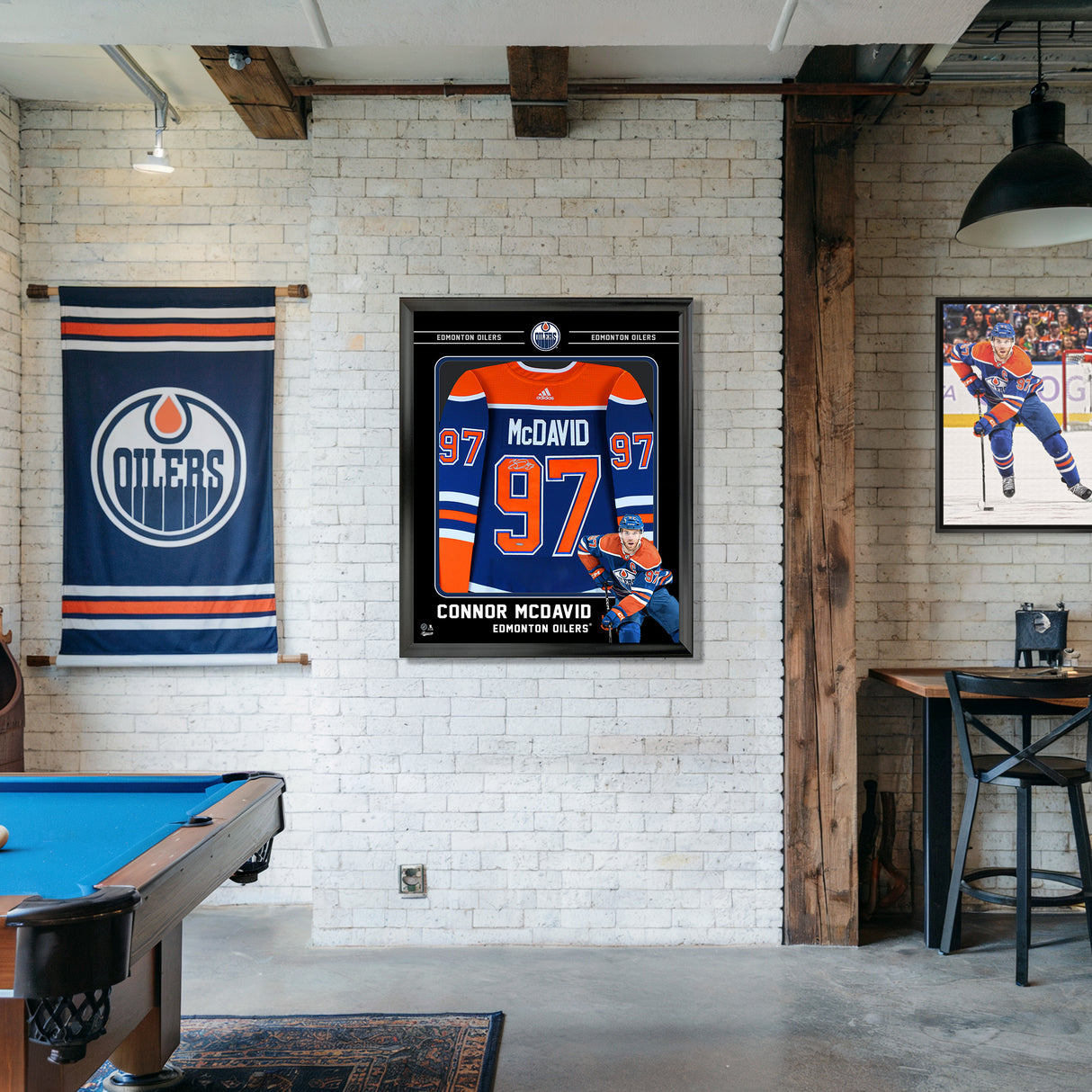 Connor McDavid Signed Jersey Framed PhotoGlass Edmonton Oilers Blue Adidas