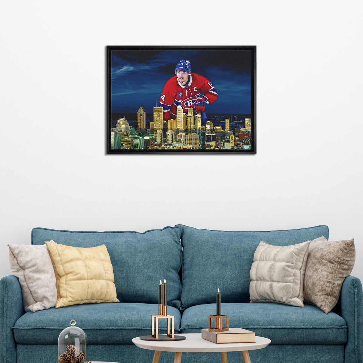 Nick Suzuki 20x29 Framed Canvas Canadiens Skyline