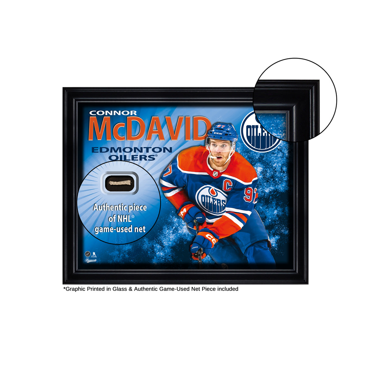 Connor McDavid 16x20 Photo Frame with Game-Used Net - Edmonton Oilers