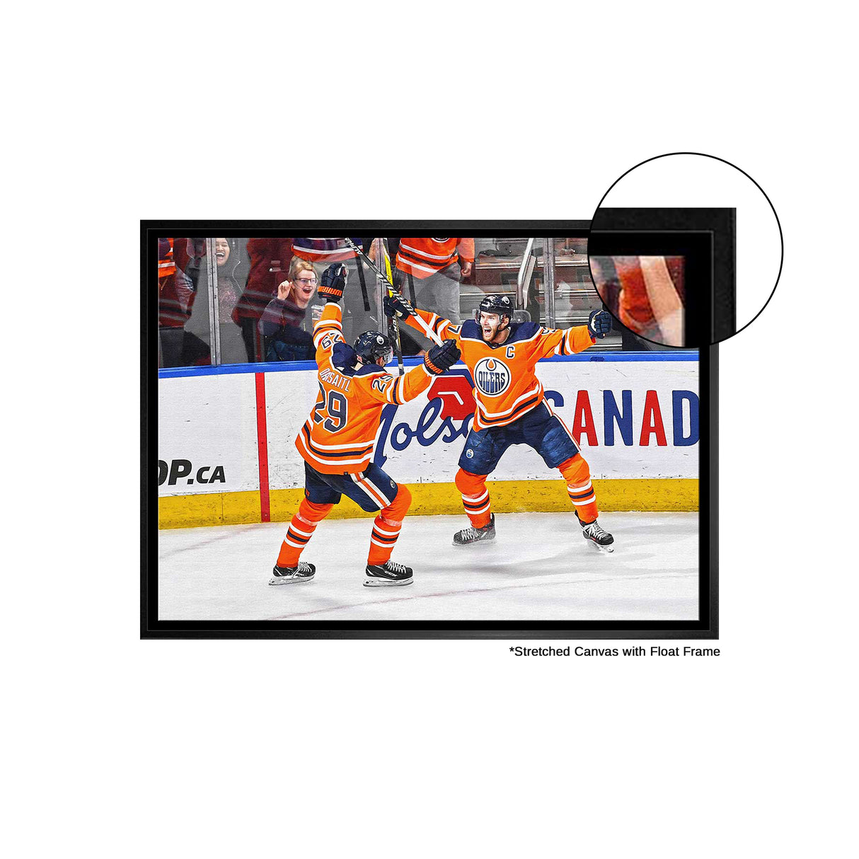 Leon Draisaitl and Connor McDavid 20x29 Framed Canvas Oilers Celebration-H