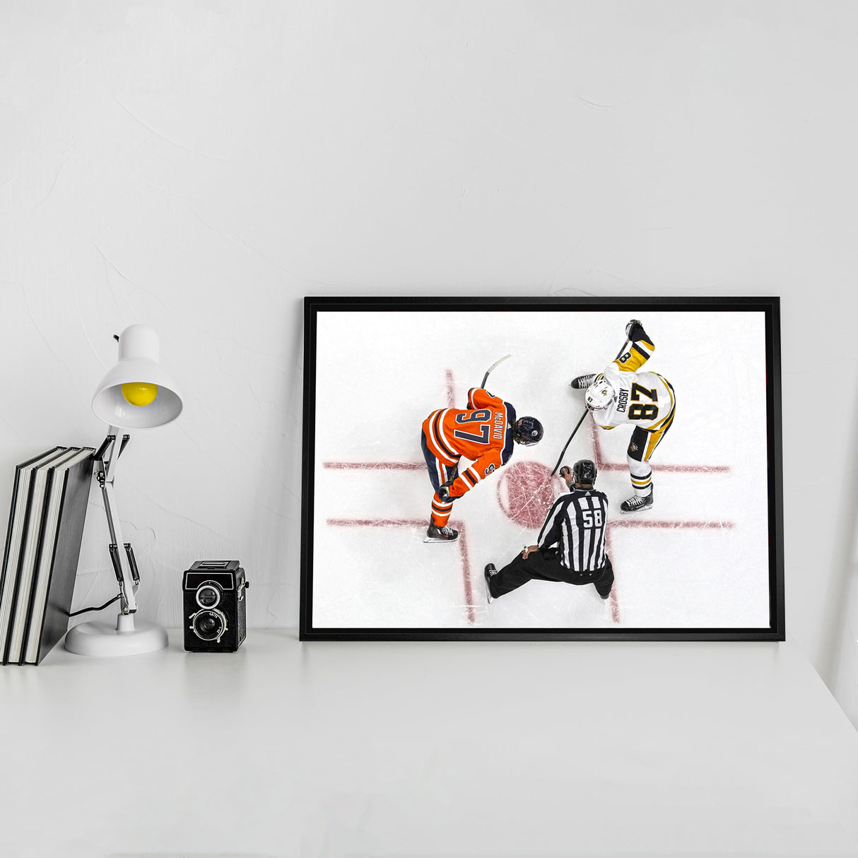 Connor McDavid and Sidney Crosby Framed 20x29 Overhead Face-off Canvas