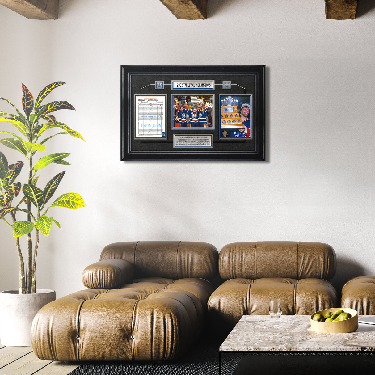 Edmonton Oilers Framed 1990 Stanley Cup Champions Scoresheet Collage