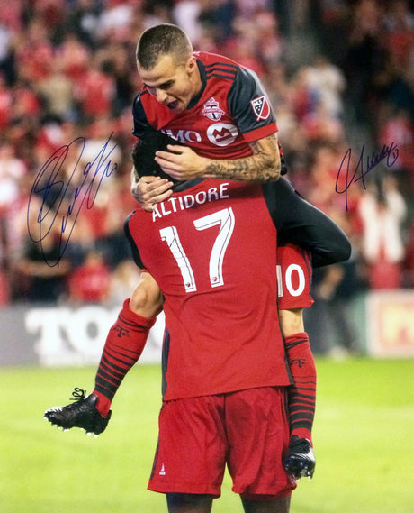 Sebastian Giovinco and Altidore Dual Signed Unframed 16x20 Goal Celebration Photo - Frameworth Sports Canada 