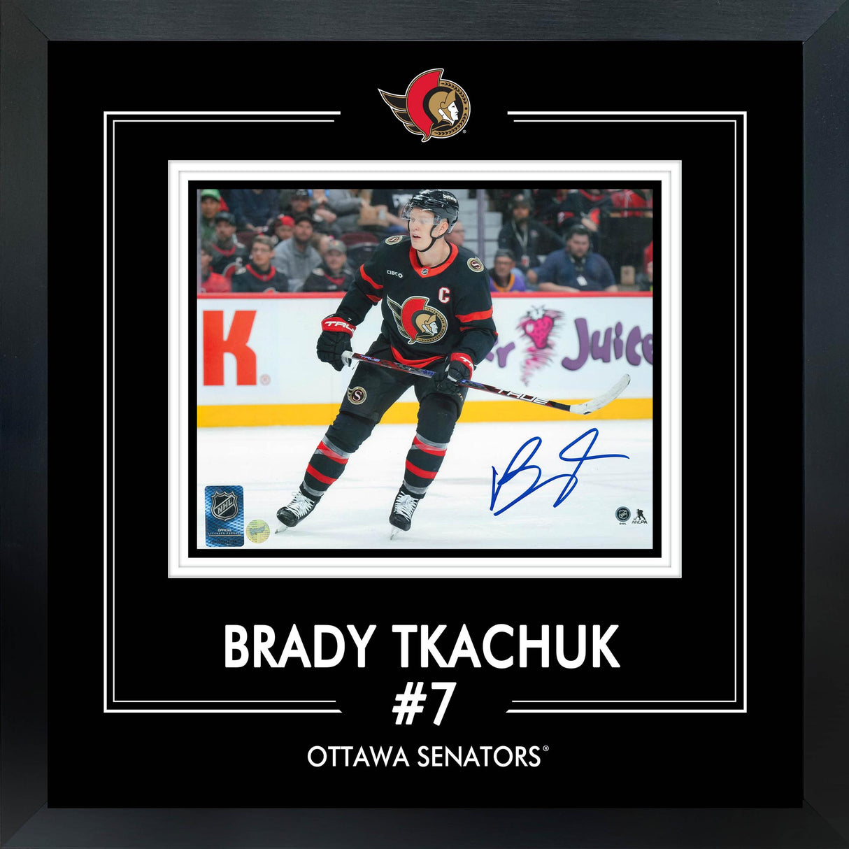 Brady Tkachuk Signed 8x10 PhotoGlass Frame Senators Black Action-H