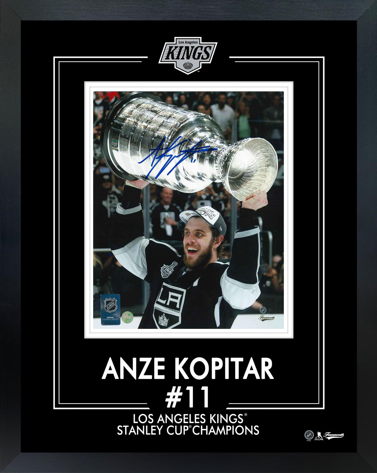 Anze Kopitar Signed 8x10 PhotoGlass Frame Los Angeles Kings 2014 Stanley Cup Raising