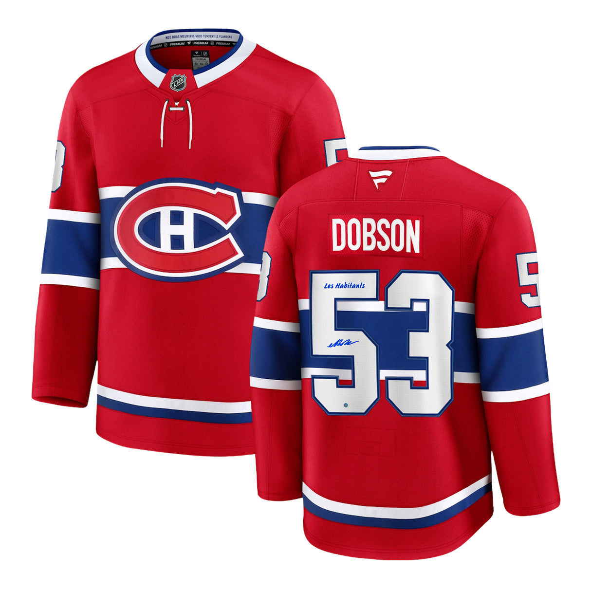 Noah Dobson Signed Montreal Canadiens Fanatics Premium Jersey insc "Les Habitants"