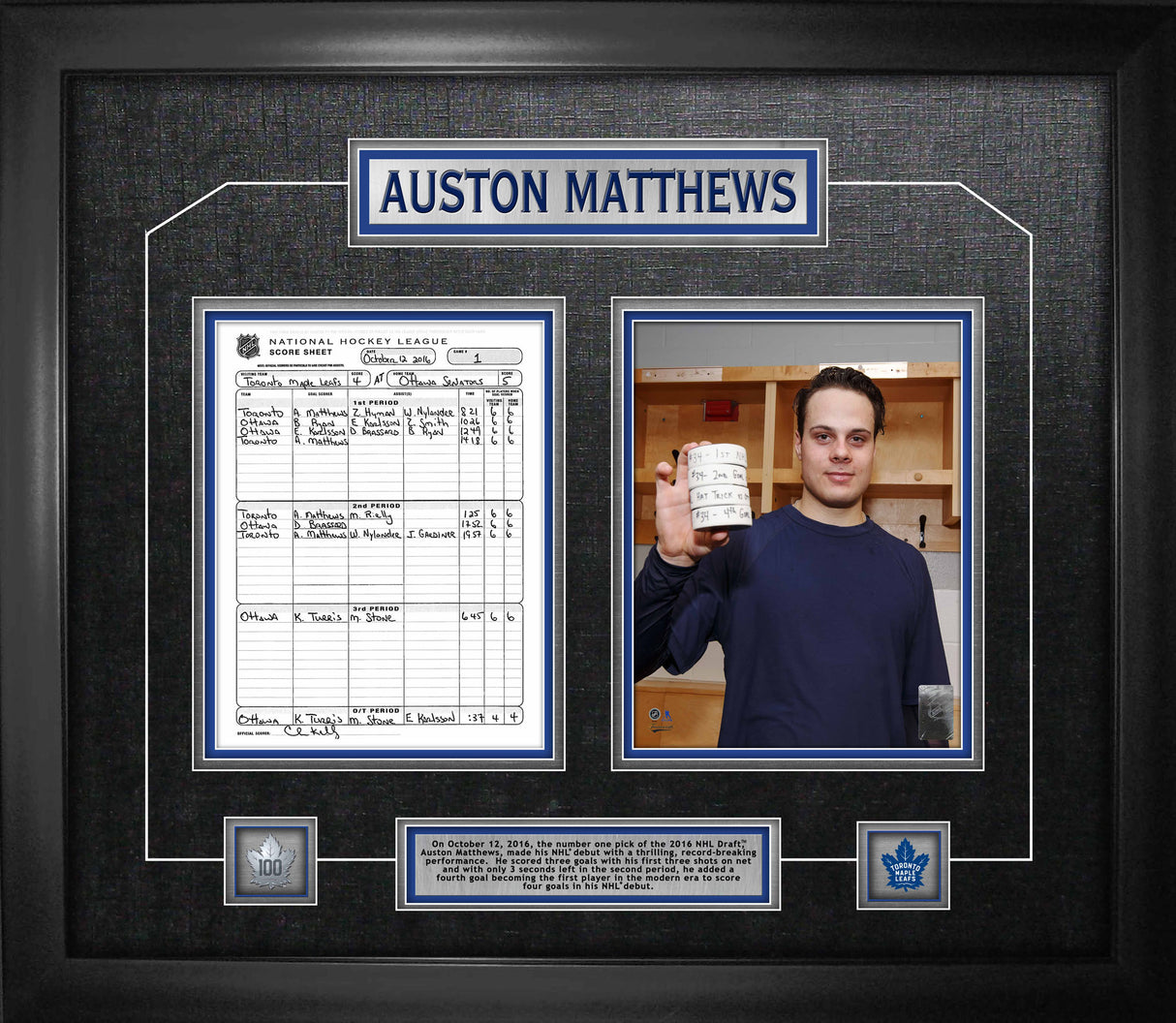 Auston Matthews Toronto Maple Leafs Framed Four Goal First Game Scoresheet Collage - Frameworth Sports Canada 