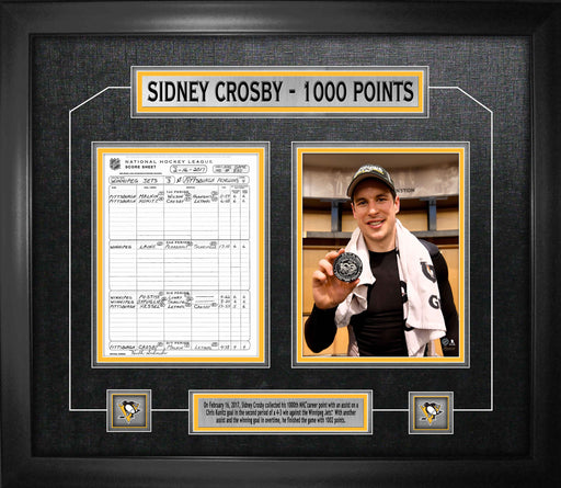 Sidney Crosby Pittsburgh Penguins Framed 1000th Point Collage with Scoresheet - Frameworth Sports Canada 