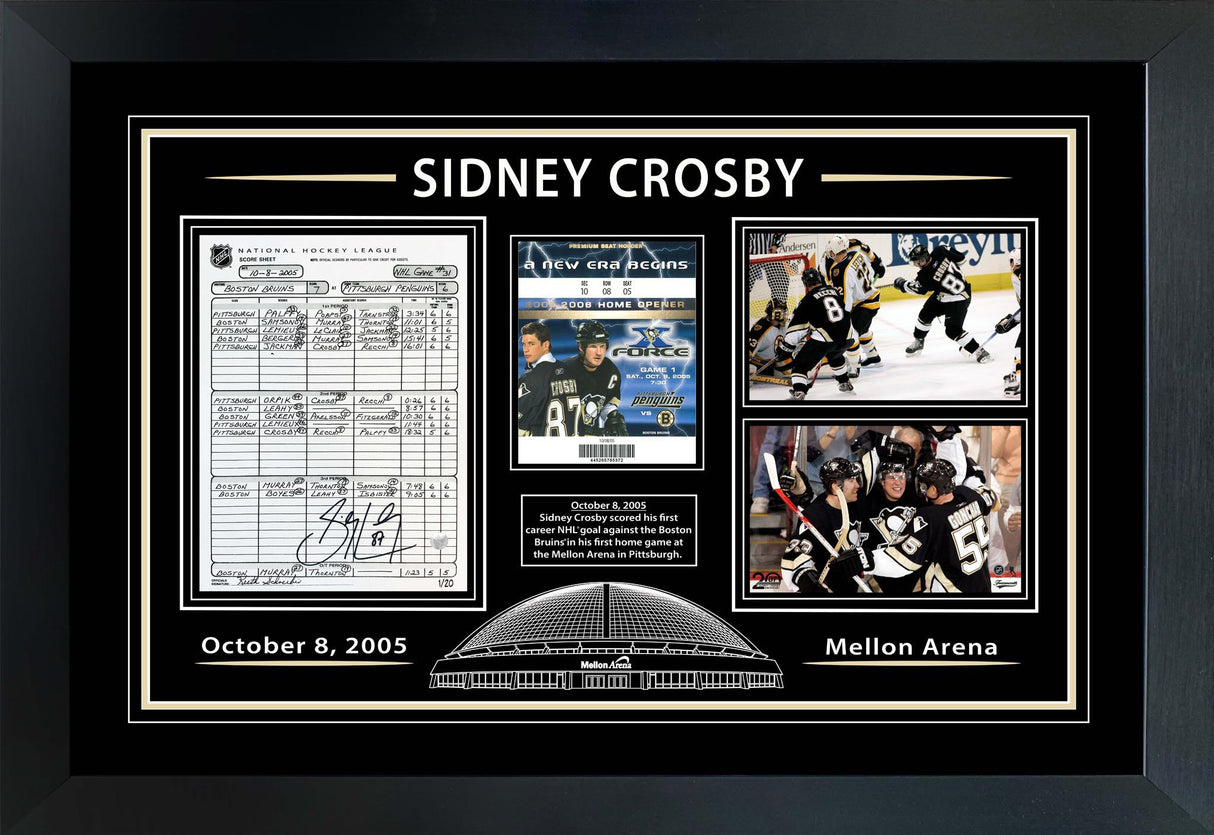 Sidney Crosby Signed Scoresheet Framed Pittsburgh Penguins 2005 First NHL Career Goal Collage (Limited Edition of 20)