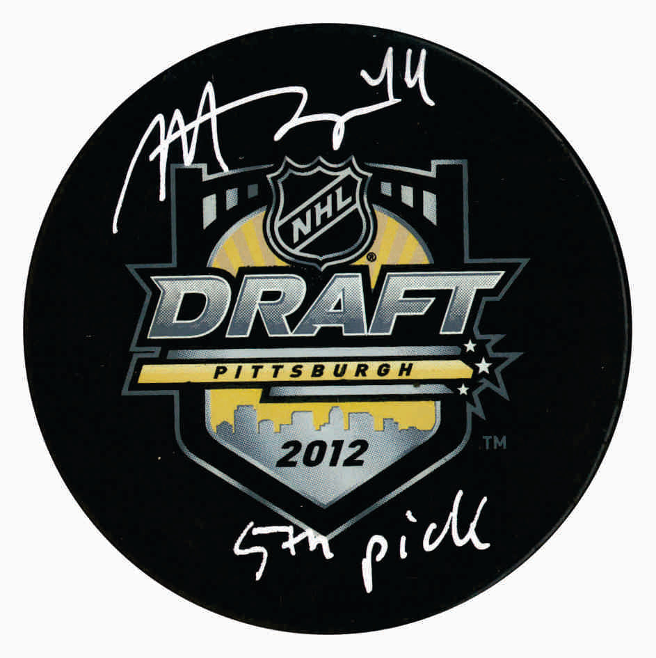 Morgan Rielly Toronto Maple Leafs Signed 2012 NHL Draft Puck with "5th Pick" Inscribed