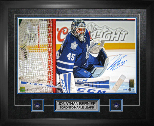 Jonathan Bernier Toronto Maple Leafs Signed Framed 16x20 Hugging Post Virtual Print - Frameworth Sports Canada 