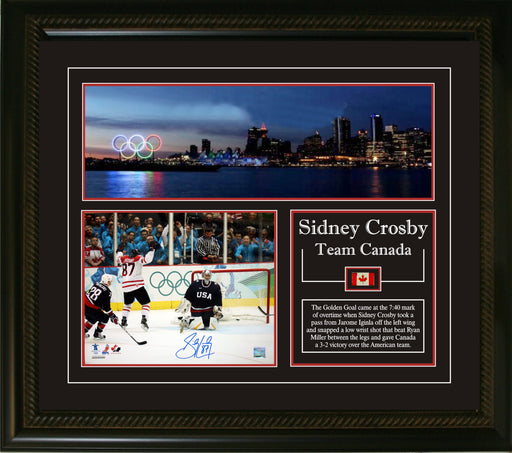 Sidney Crosby Team Canada Signed Framed 8x10 Golden Goal and Vancouver Skyline Photos - Frameworth Sports Canada 