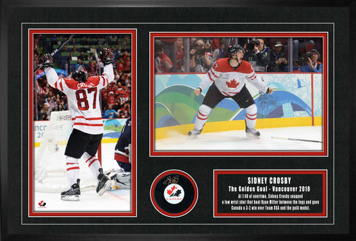 Sidney Crosby Signed Framed Team Canada Puck with 2010 Golden Goal Collage - Frameworth Sports Canada 
