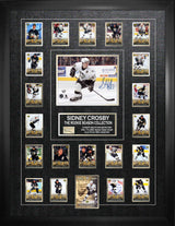 Sidney Crosby Pittsburgh Penguins Signed Framed 8x10 Action Photo with Rookie Season Trading Hockey Card Set And Piece of Net