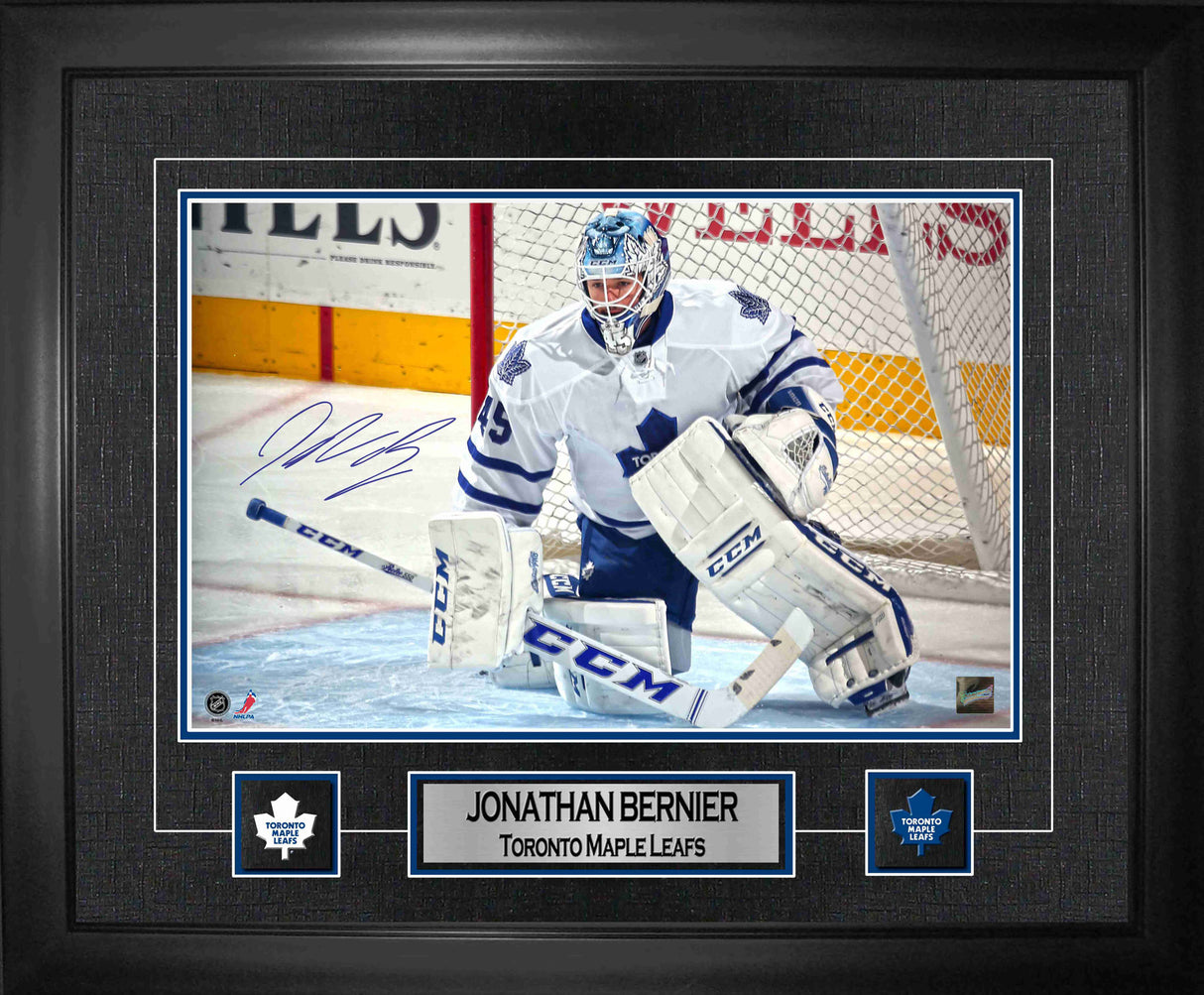 Jonathan Bernier Toronto Maples Leafs Signed  Framed16x20 Virtual Print White Action - Frameworth Sports Canada 