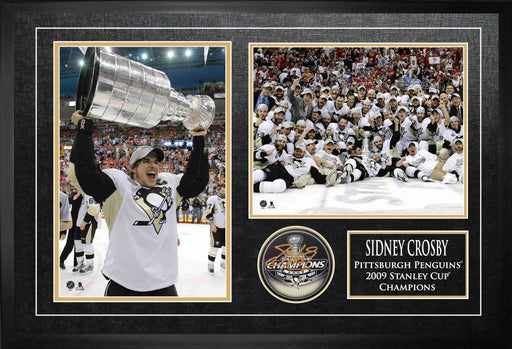 Sidney Crosby Signed Framed 2009 Stanley Cup Pittsburgh Penguins Puck with 2 Photos - Frameworth Sports Canada 