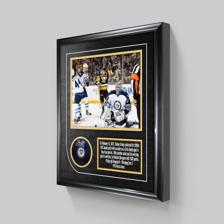 Sidney Crosby Signed Framed Pittsburgh Penguins Puck with 8x10 1000th Point Photo