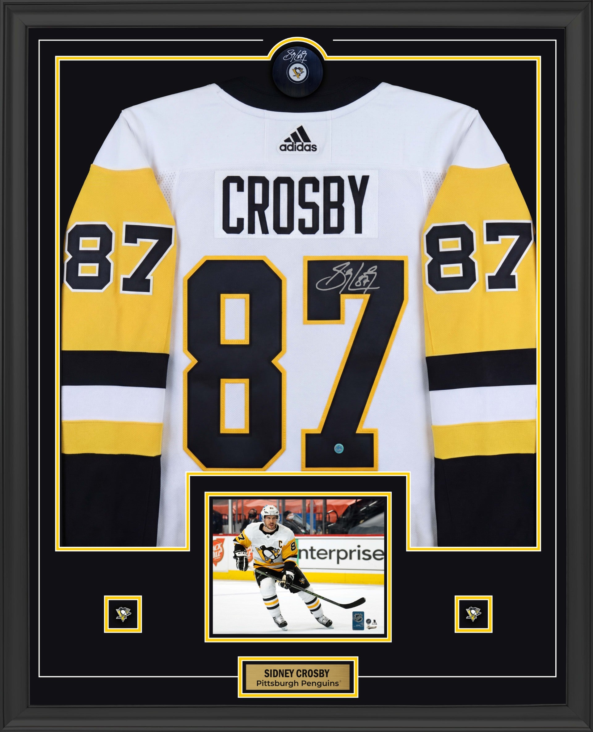 Sidney Crosby Signed Framed 34x42 Pittsburgh Penguins Away Adidas