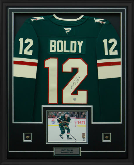 Matt Boldy Signed Minnesota Wild Framed 34x42 Home Fanatics Premium Jersey - AUCTION