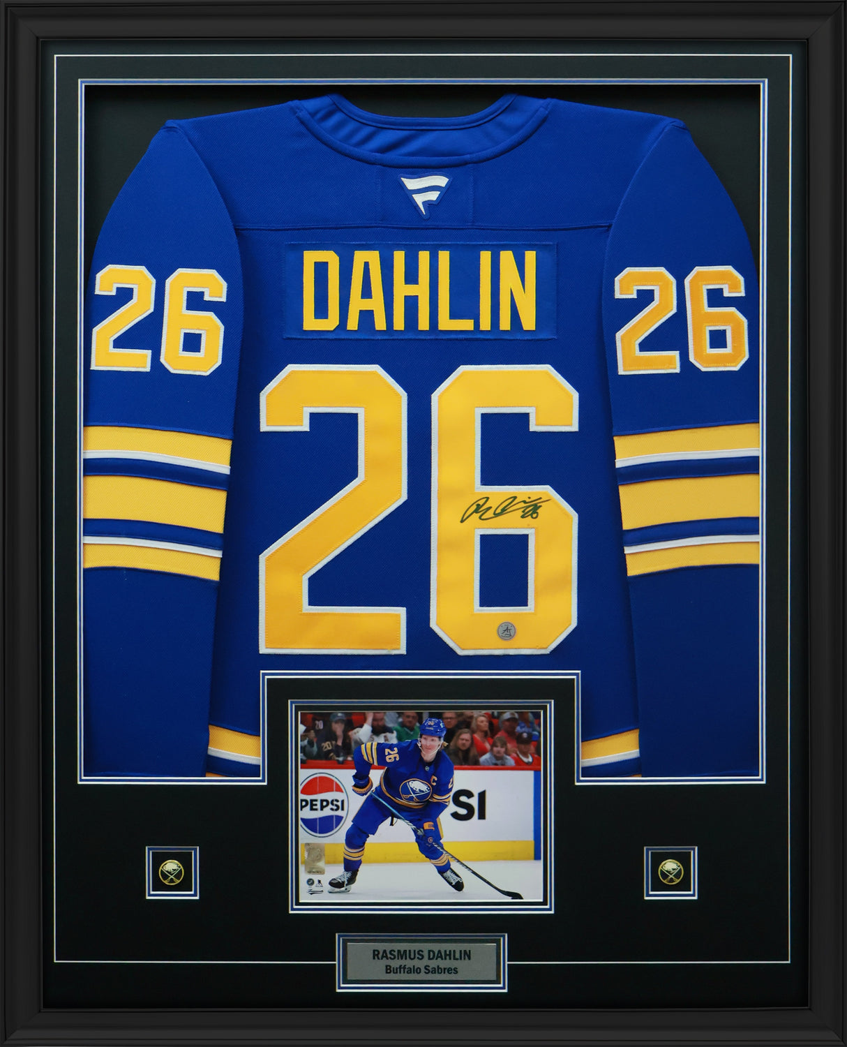 Rasmus Dahlin Signed Buffalo Sabres Framed 34x42 Home Fanatics Premium Jersey - AUCTION