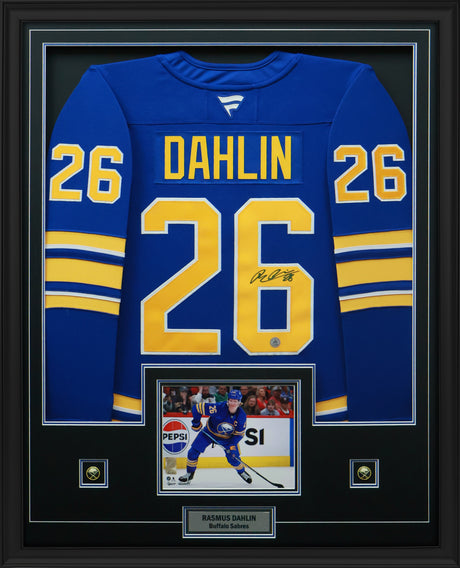 Rasmus Dahlin Signed Buffalo Sabres Framed 34x42 Home Fanatics Premium Jersey - AUCTION