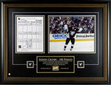 Sidney Crosby Signed Pittsburgh Penguins 100th NHL Point Scoresheet Framed 34x26 with Authentic Game Used Net - AUCTION