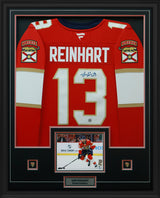 Sam Reinhart Signed Florida Panthers Framed 34x42 Home Fanatics Premium Jersey - AUCTION