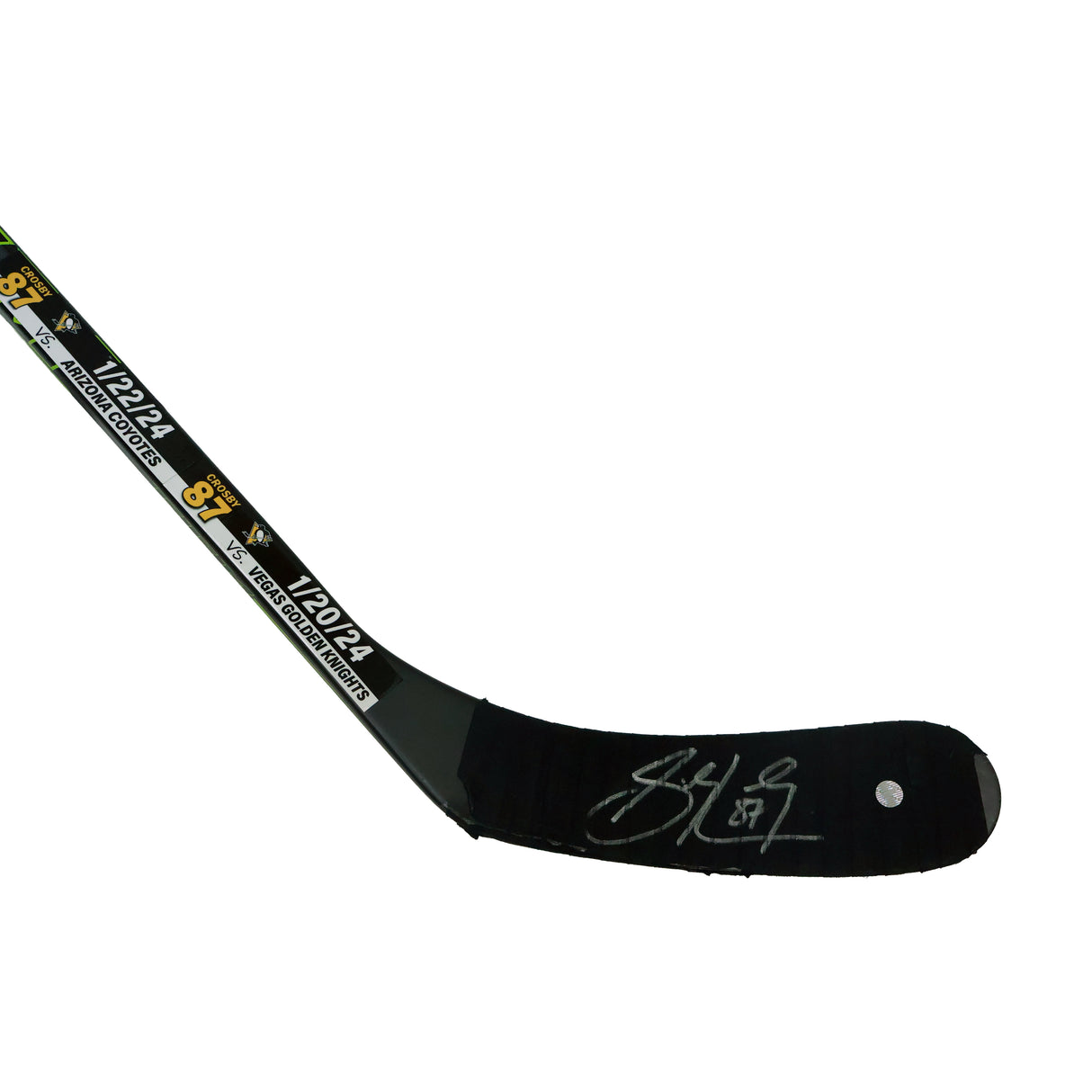 Sidney Crosby Signed Game Used Stick vs Arizona Coyotes 1/22/24 and Golden Knights 1/20/24 (ST-199) - AUCTION