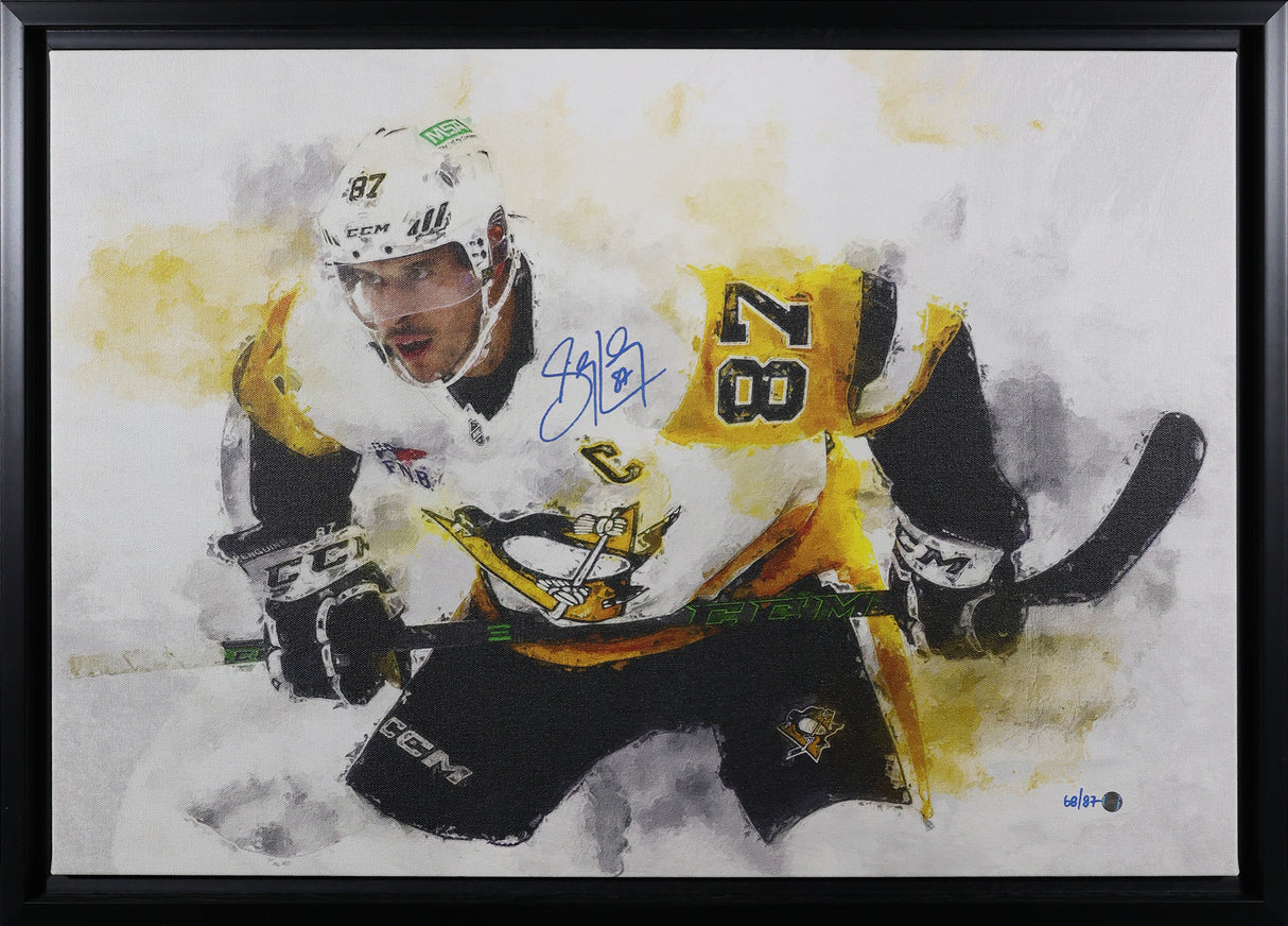 Sidney Crosby Signed 20x29 Canvas Framed Pittsburgh Penguins Painting Effect (Limited Edition 68 of 87) - AUCTION
