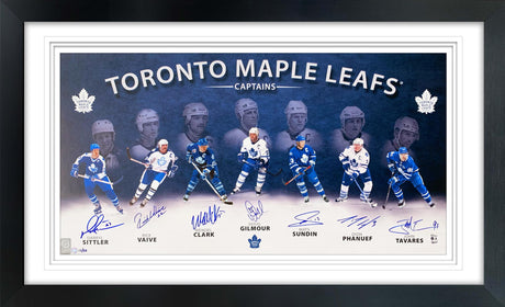 Toronto Maple Leafs Captains Multi-Signed 30x41 Framed Print Sittler/Vaive/Clark/Gilmour/Sundin/Phaneuf/Tavares (Limited Edition 24 of 50) - AUCTION