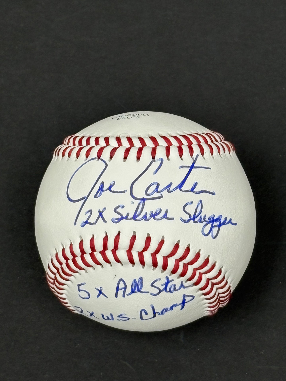 Joe Carter Signed Toronto Blue Jays Rawlings RTD1 Replica Baseball Inscribed "2x Silver Slugger, 5x All Star, 2x W.S Champ" - AUCTION