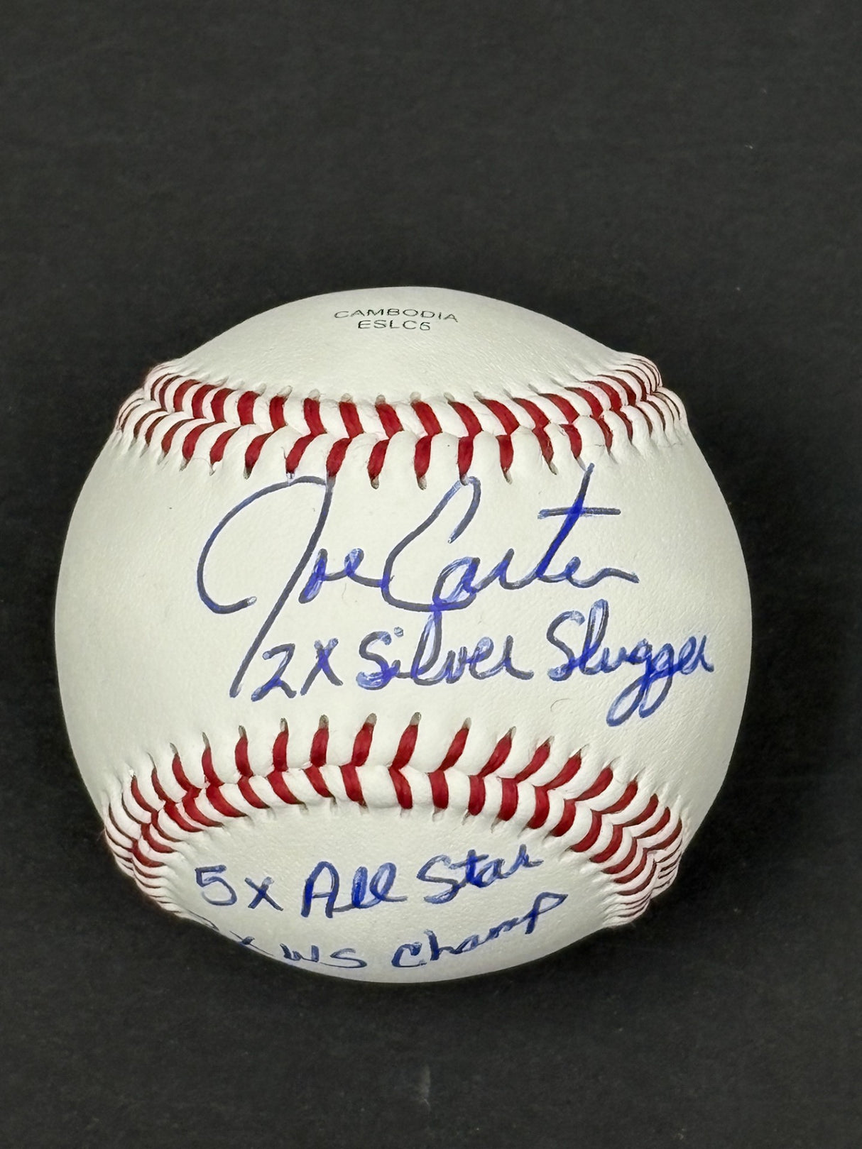 Joe Carter Signed Toronto Blue Jays Rawlings RTD1 Replica Baseball Inscribed "2x Silver Slugger, 5x All Star, 2x W.S Champ" - AUCTION