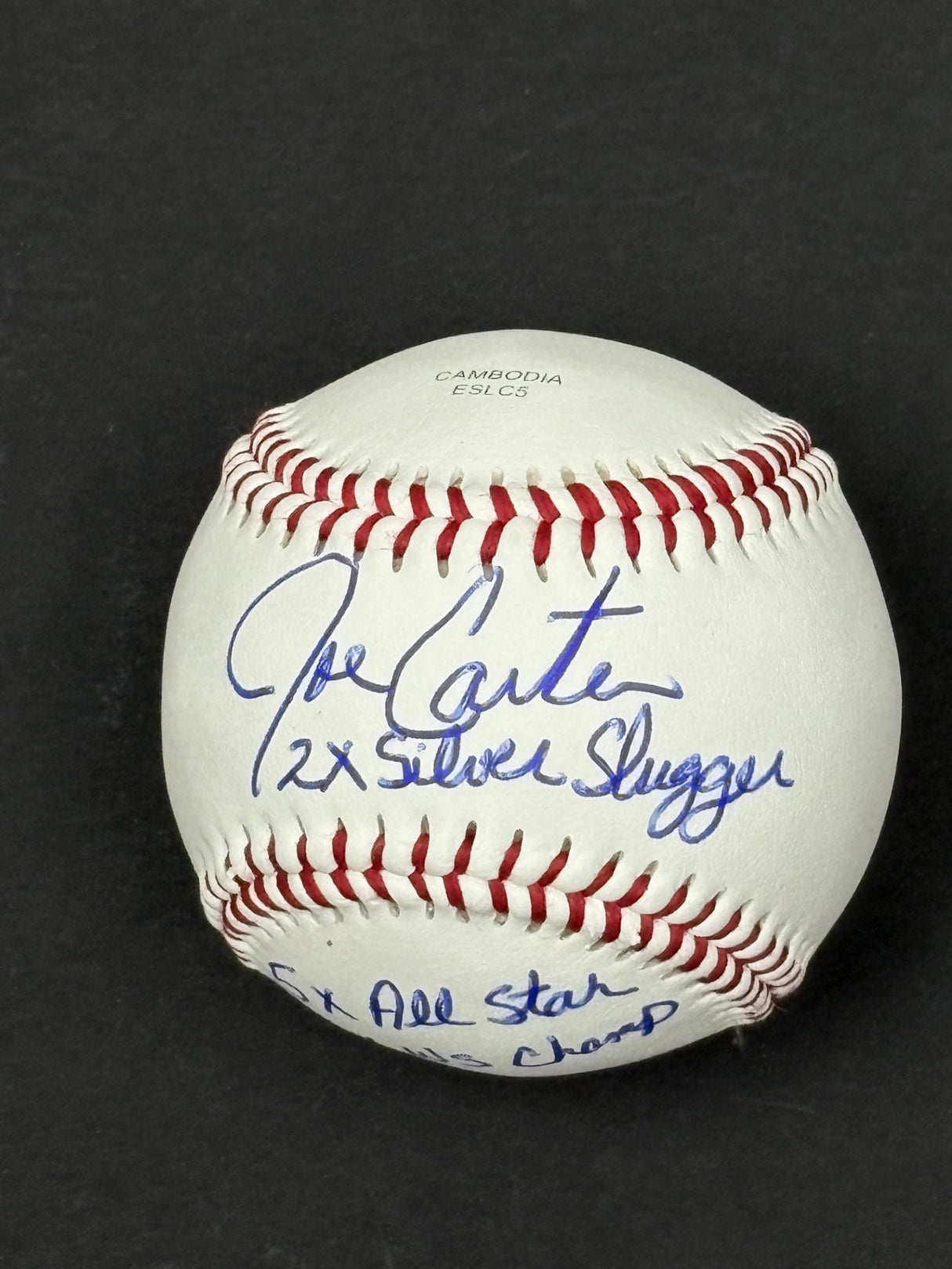 Joe Carter Signed Toronto Blue Jays Rawlings RTD1 Replica Baseball Inscribed "2x Silver Slugger, 5x All Star, 2x W.S Champ" - AUCTION
