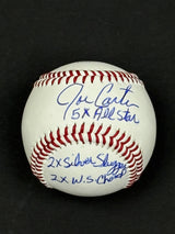 Joe Carter Signed Toronto Blue Jays Rawlings RTD1 Replica Baseball Inscribed "2x Silver Slugger, 5x All Star, 2x W.S Champ" - AUCTION