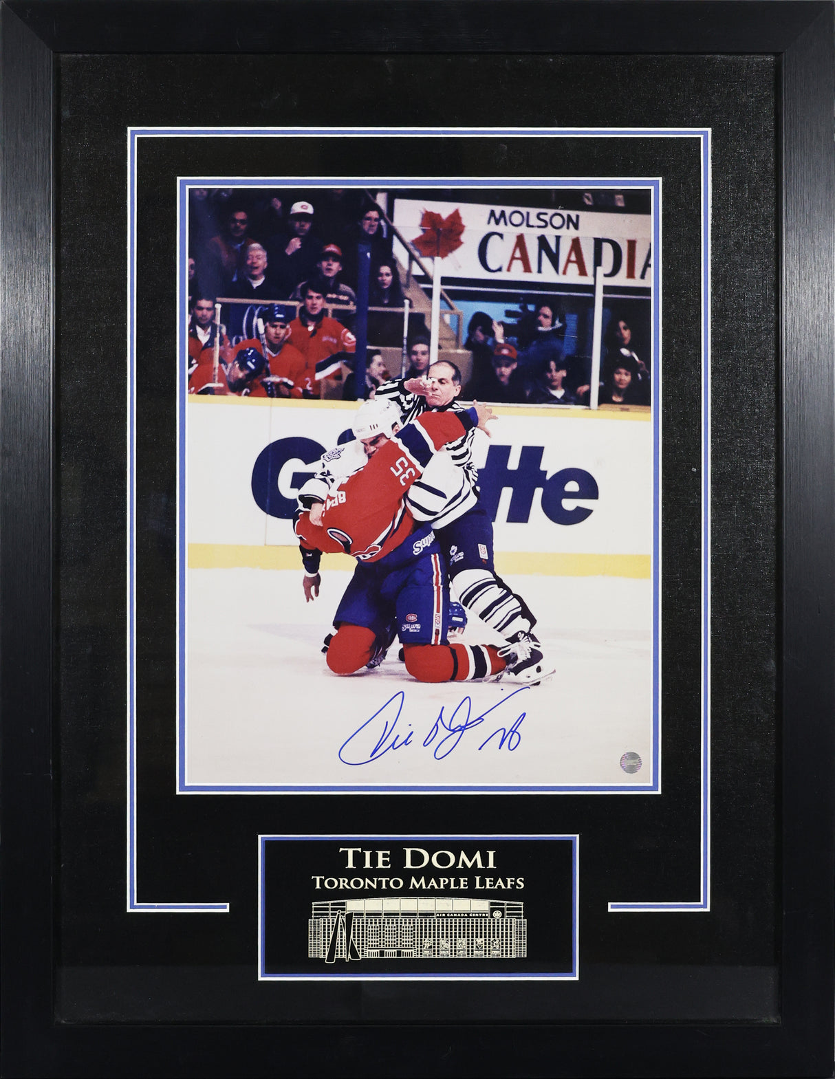 Tie Domi Signed Toronto Maple Leafs Framed 11x14 Fighting Photo - V - AUCTION