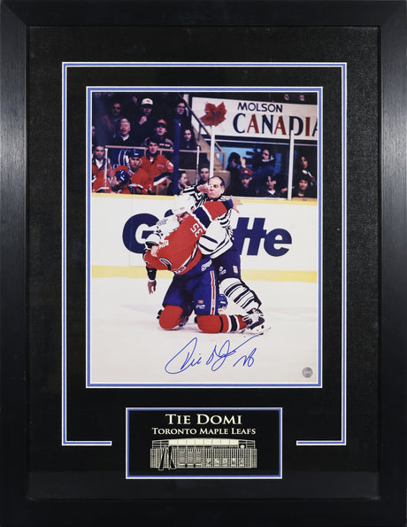 Tie Domi Signed Toronto Maple Leafs Framed 11x14 Fighting Photo - V - AUCTION