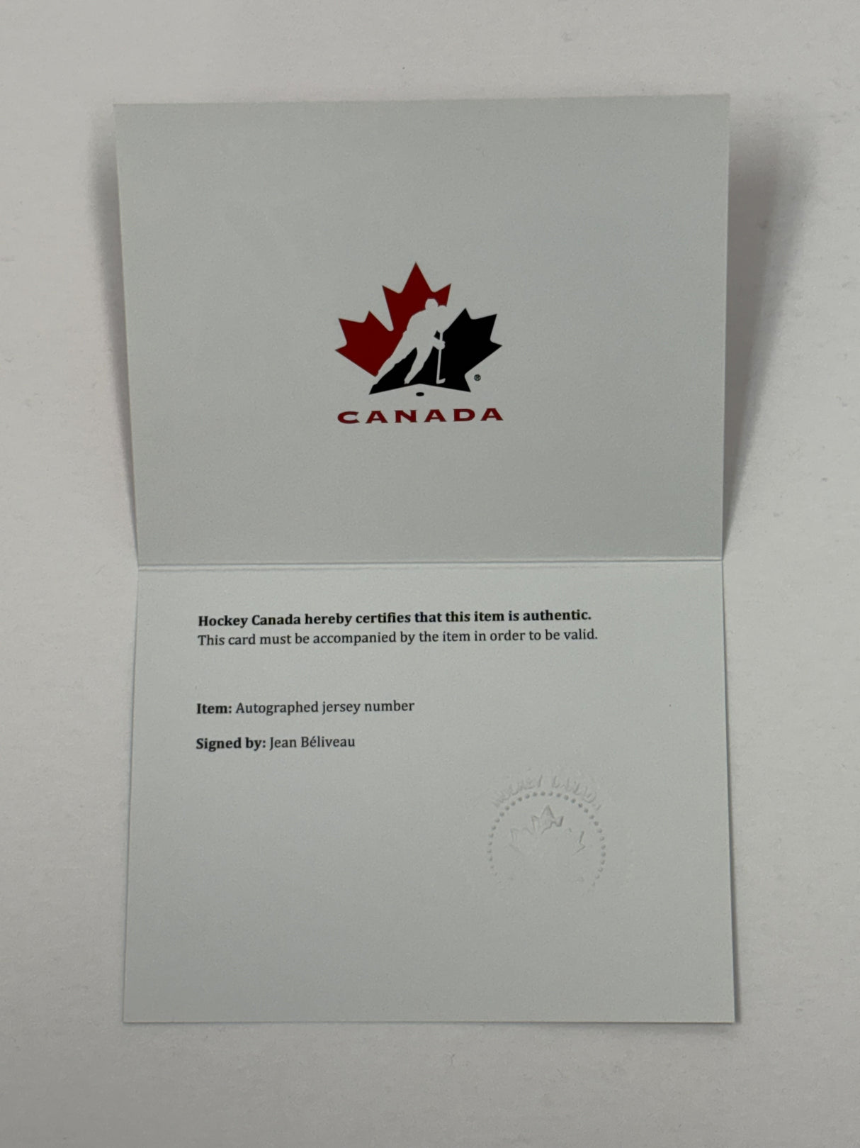 Jean Beliveau Signed OHIC Honouree Jersey Number - AUCTION