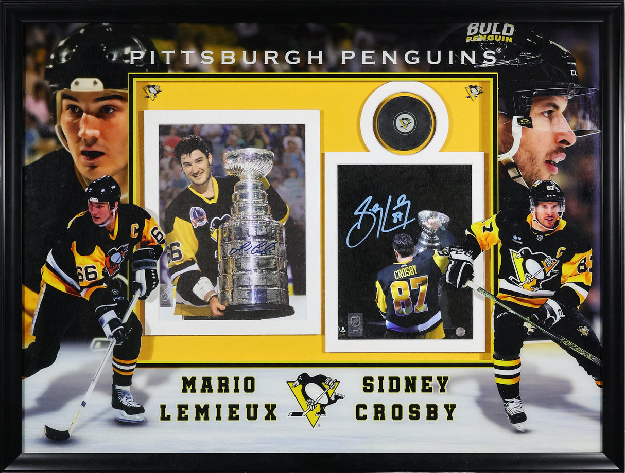 Sidney Crosby and Mario Lemieux Signed Pittsburgh Penguins Photoglass Framed 8x10 Photos - AUCTION
