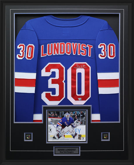 Henrik Lundqvist Signed New York Rangers Framed 34x42 Home Fanatics Breakaway Jersey - AUCTION