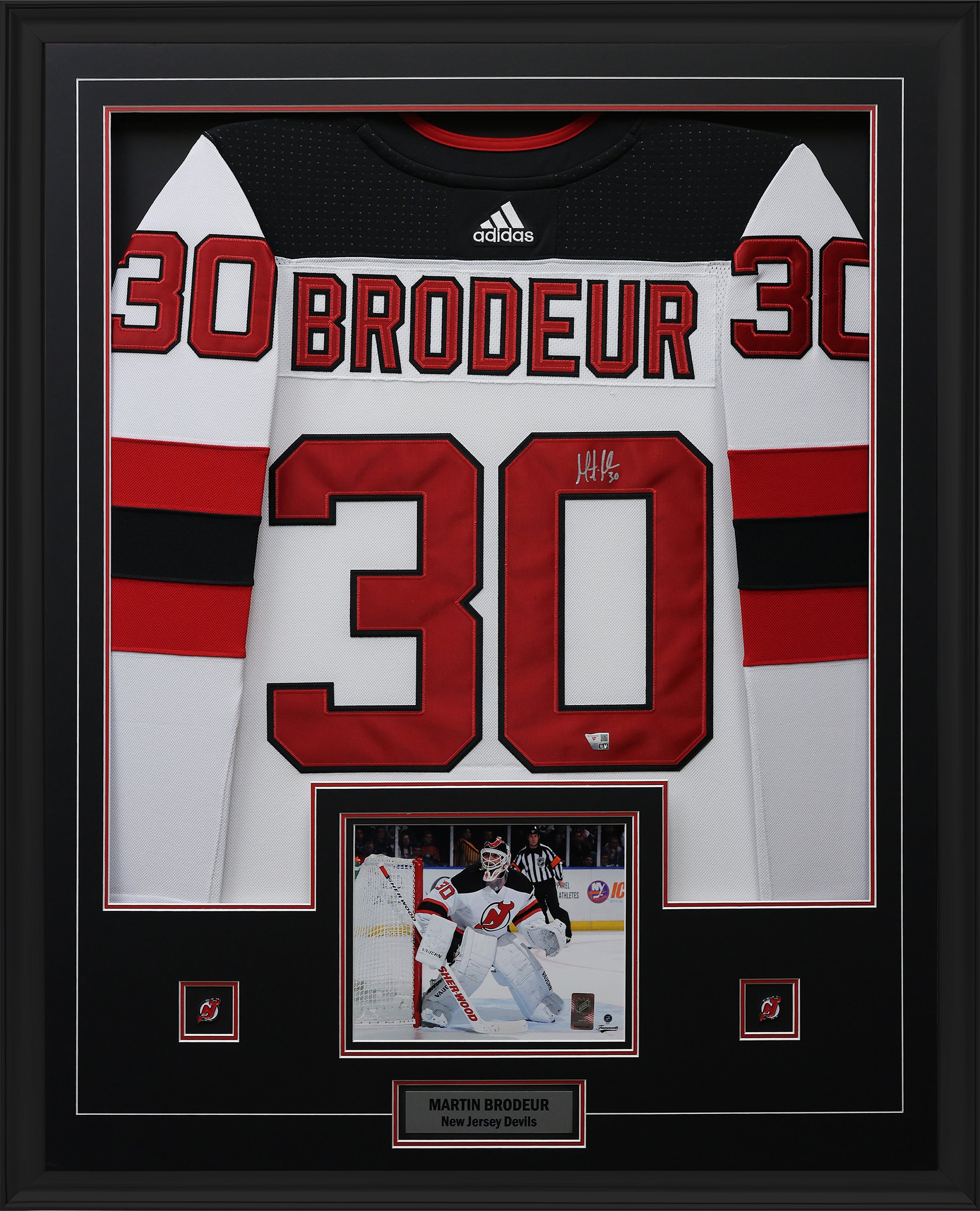 Martin Brodeur Signed New Jersey Devils Framed 34x42 Away Adidas