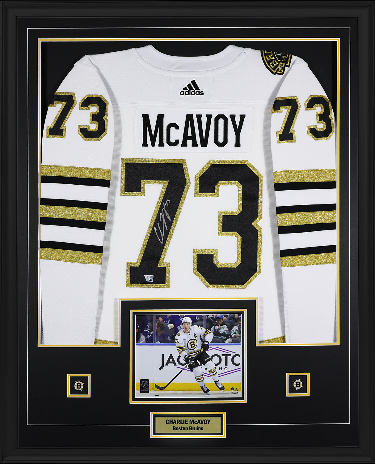 Charlie McAvoy Signed Boston Bruins Framed 34x42 Adidas Authentic Jersey - AUCTION