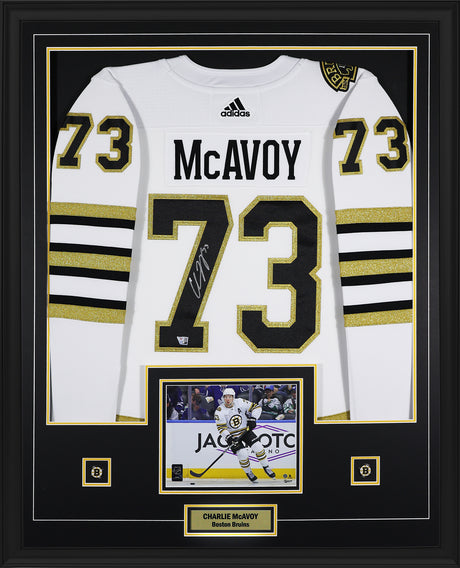 Charlie McAvoy Signed Boston Bruins Framed 34x42 Adidas Authentic Jersey - AUCTION