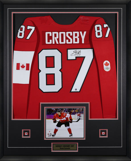 Sidney Crosby Signed Team Canada 2014 Sochi Framed 34x42 Red Nike Replica Olympic Jersey - AUCTION