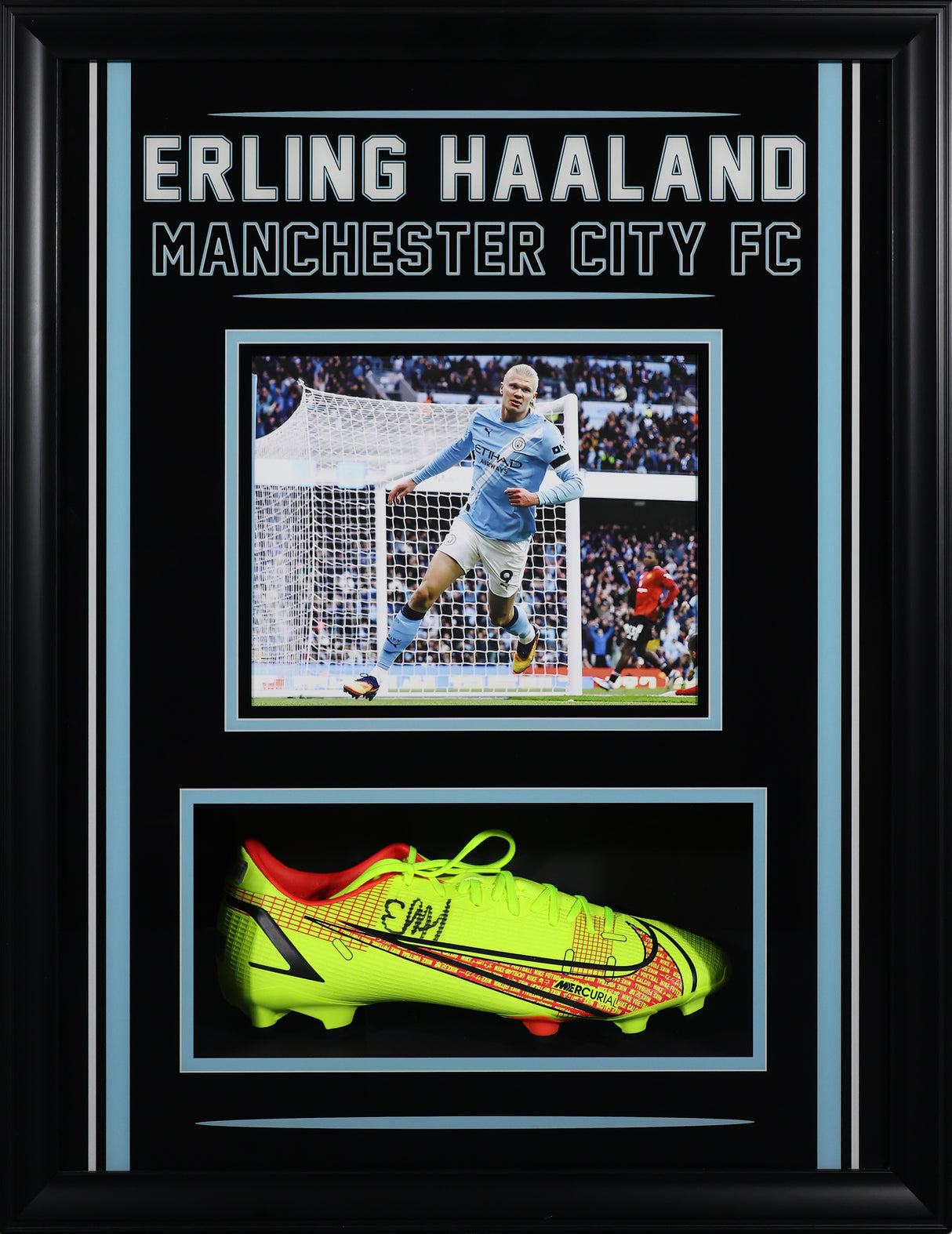 Erling Haaland Signed Manchester City FC Photoglass Framed 20x26 Nike Boot - AUCTION
