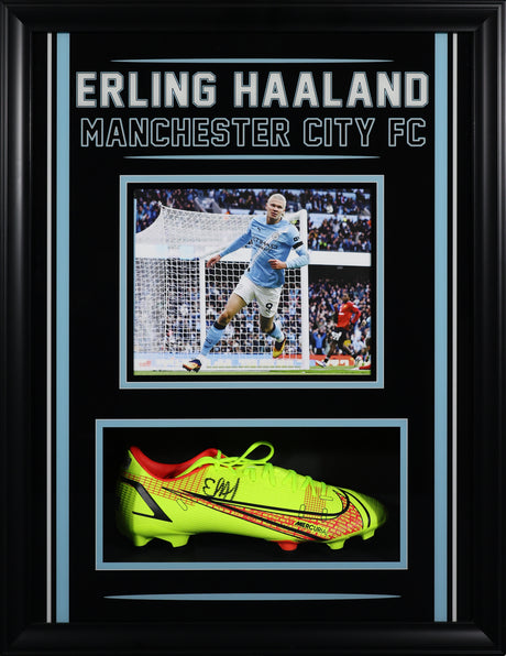 Erling Haaland Signed Manchester City FC Photoglass Framed 20x26 Nike Boot - AUCTION