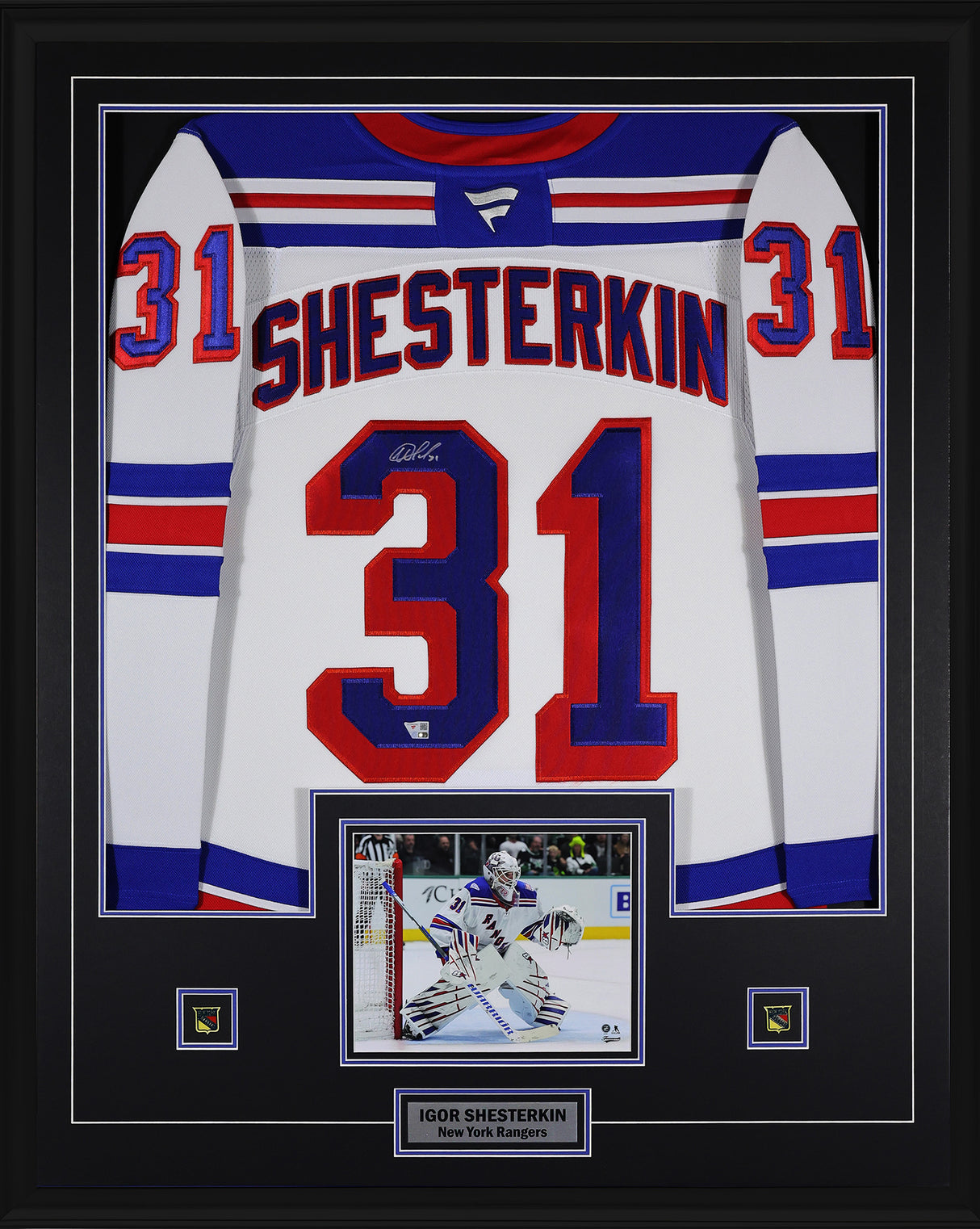 Igor Shesterkin Signed New York Rangers Framed 34x42 Away Fanatics Premium Jersey - AUCTION